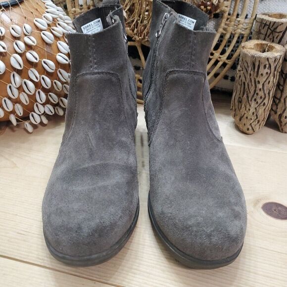 Sorel Womens 10.5/41.5 Evie Ankle Low Wedge Booties Suede Gray Zip EVA Comfort - Picture 2 of 14